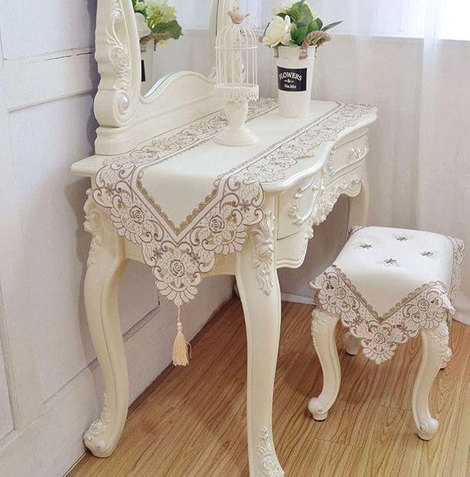 LeLehome 15 Inch X 58 Inch Classic Table Runner, Flowers Embroidery Satin - Image 6