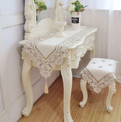LeLehome 15 Inch X 58 Inch Classic Table Runner, Flowers Embroidery Satin - Image 6