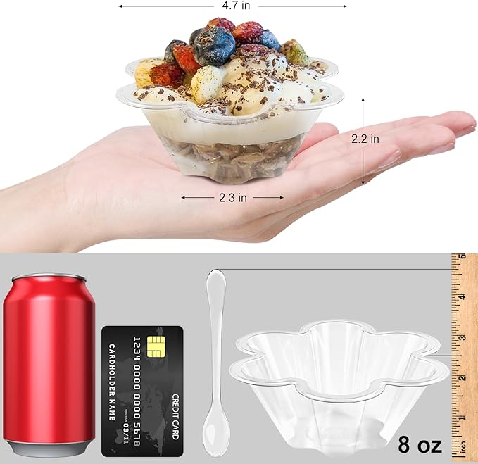 TOFLEN 8 oz Dessert Cups with Spoons, 200 Pack | Clear Plastic, Disposable - Image 2