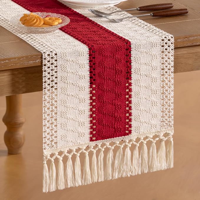Boho Table Runner Summer Farmhouse Rustic Dining Dresser Scarf Home Decor | - Image 4