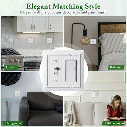 Beadboard Outlet Covers Wall Plates, Bamboo Fiber Light Switch Covers, Natural Material Electric Receptacle Decorative Switch Plate Outlet Cover (Pure White, 2 Gang Toggle/Decorator 2 Pack)