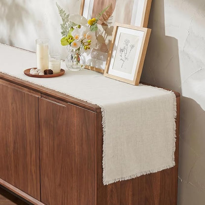 14 x 120 Inches Frayed Edge Table Runner, 270G Heavyweight Sand Washed Slub - Image 4