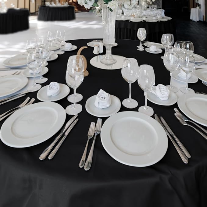 Fitable 8 Pack Black Table Cloths 120 Inch Round - Stain Resistant and Washable Tableclothes, Polyester Fabric Table Covers for Wedding, Party, Banquet, Formal Events
