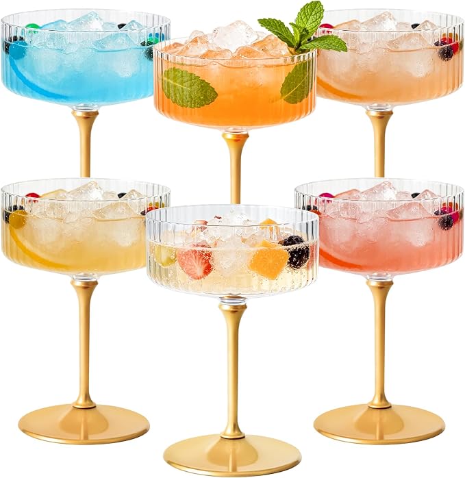 ZOMUIA Ribbed Coupe Glasses 6 Pcs, 10 oz Plastic Champagne Coupe Detachable by ZOMUIA
