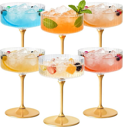 ZOMUIA Ribbed Coupe Glasses 6 Pcs, 10 oz Plastic Champagne Coupe Detachable by ZOMUIA