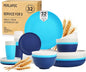 Wheat Straw Dinnerware Sets of 32, Unbreakable Plates and Bowls Sets Service for 8, Dinner Plate/Dessert Plate/Bowl/Cup, for Outdoor Camping RV Apartment Essentials - Island Color