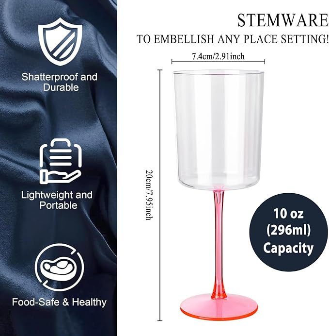 Ciaell 12 Pack Pink Plastic Wine Glasses - Image 2