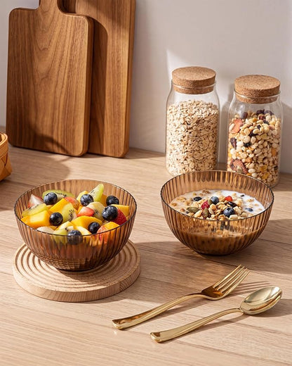 bUCLA 12 PCS Plastic Cereal Bowls Set - 28 Oz Clear Brown Disposable Vertical - Image 8