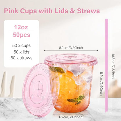 KesaPlan 50 Pack 12 oz Pink Plastic Party Cups - Image 4