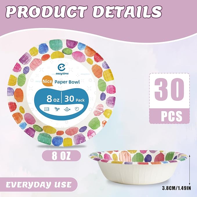 30 Pack Paper Bowls, 8 Oz Disposable Soup Bowl, Heavy Duty Printed Disposable - Image 2