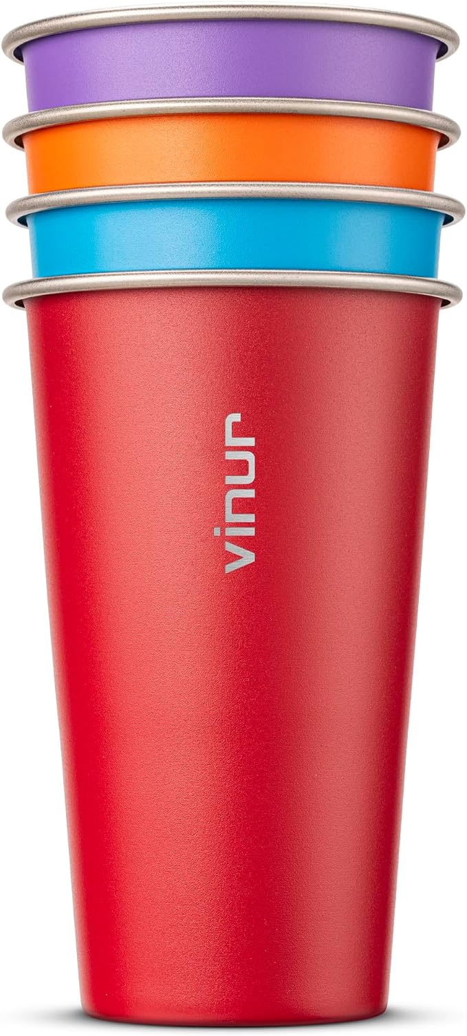 VINUR Stainless Steel Cups-20 oz Stackable Metal Drinking Glasses 4 Pcs | 20 oz by Vinur
