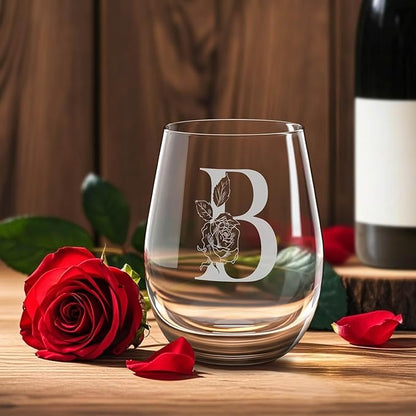 Valentines Day Gifts for Her, Gifts for Women Her Friend Mom Grandma Wife Sister Bridesmaid Nurse, Birthday Galentines Mothers Day Christmas, Personalized Initial Customized Wine Glasses 18OZ(B)