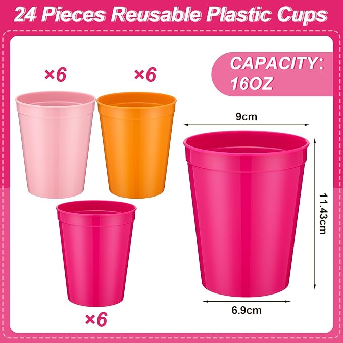 Yungyan 24 Pcs Reusable Plastic Cups 16 Oz Baby Shower Cups - Image 3