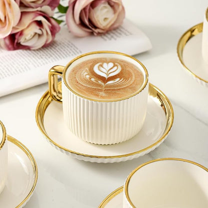 LETAOTAO Cappuccino Cups with Saucers, 8oz Ceramic Coffee Cups with Saucers Set - Image 7