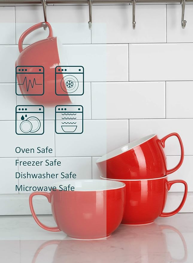Teocera Red Mugs Set of 4, 24oz Jumbo Mugs, Large Coffee Mugs - Image 8