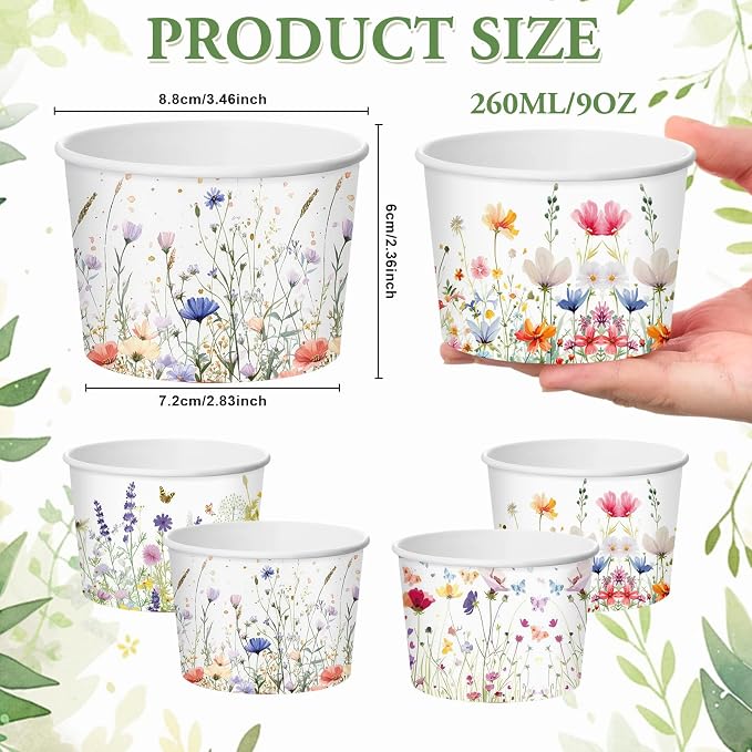 CHENGU 120 Pcs Spring Wildflowers Snack Cups 9 oz Disposable Spring Wildflowers - Image 2