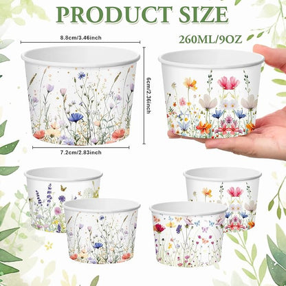 CHENGU 60 Pcs Wildflower Snack Cups 9 oz Flower Ice Cream Paper Bowls - Image 2