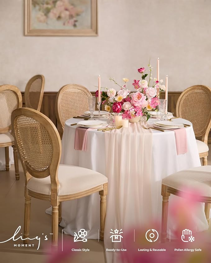 Ling's Moment 14Ft Nude Table Runner, Wedding Sheer Chiffon Table Runners | - Image 3