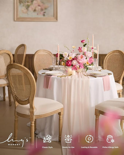 Ling's Moment 14Ft Nude Table Runner, Wedding Sheer Chiffon Table Runners | - Image 3