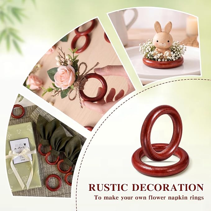 Thenshop 50 Pcs Decorative Wooden Napkin Rings Bulk Exquisite Round Dining - Image 5