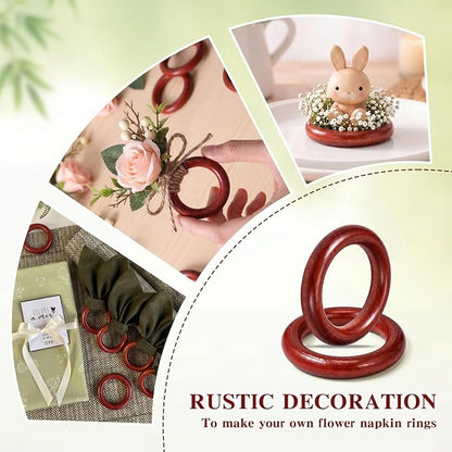 Thenshop 50 Pcs Decorative Wooden Napkin Rings Bulk Exquisite Round Dining - Image 5