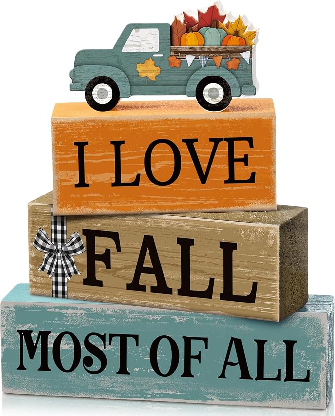 4 Pcs Thanksgiving Decoration for Home Fall Truck Decor Fall Tiered Tray Decor by Moucuny