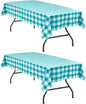 Plaid Tablecloth 2 Pack, 60 x 84 inch, Turquoise and White | Waterproof by Hiasan