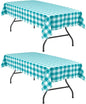 Plaid Tablecloth 2 Pack, 60 x 120 inch, Turquoise and White | Waterproof by Hiasan