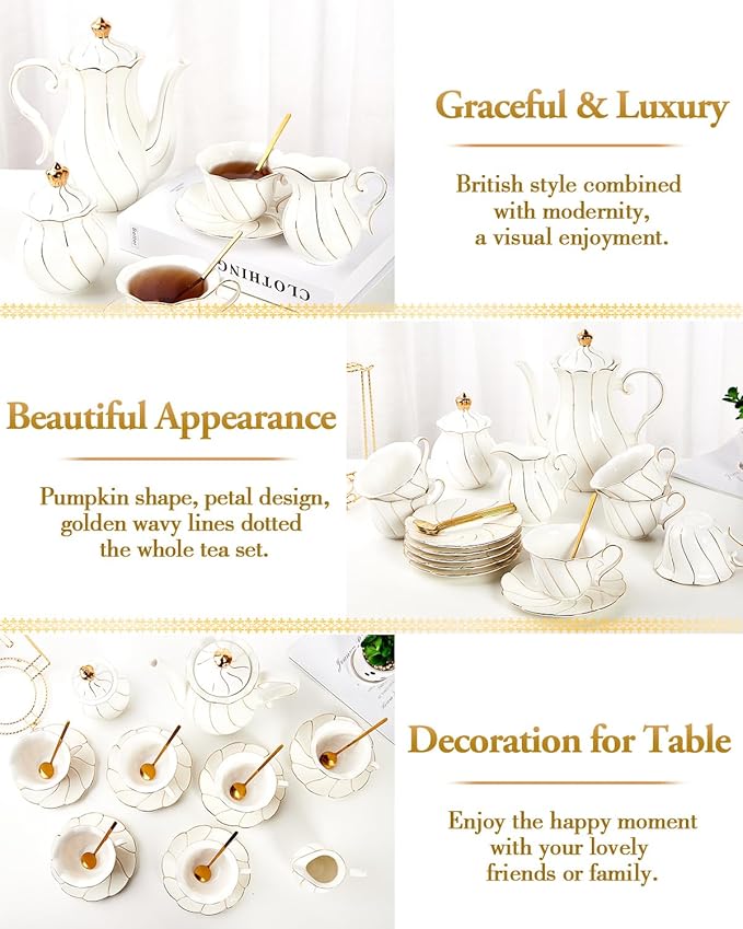 DUJUST 22 pcs White Porcelain Tea Set - Image 4