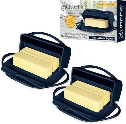 Flip Top Butter Dish with Attached Lid & Matching Knife, 2 Pack by Butterie