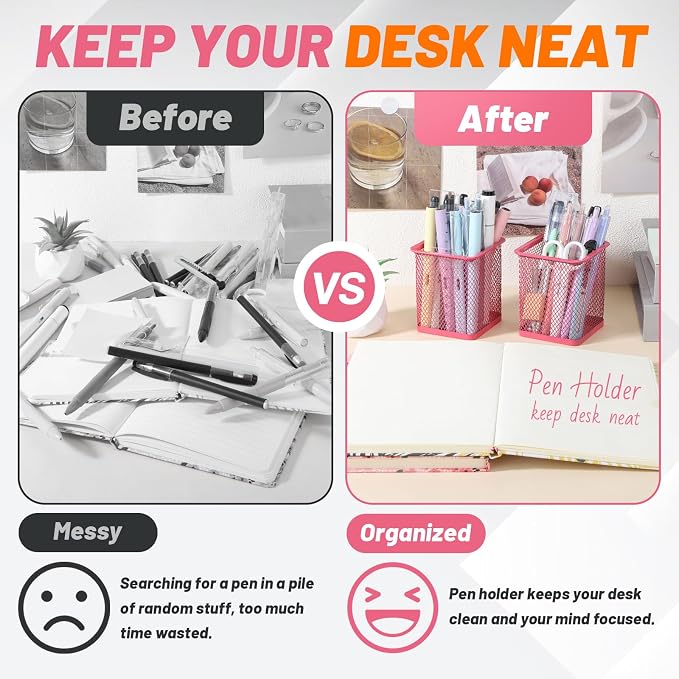 Segarty Pen Cup Holder, 3 Pack Square Dark Pink Pen Holder - Image 4