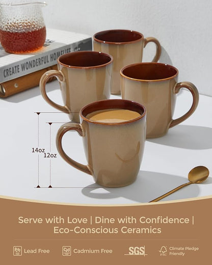Pokini Coffee Mug 14 oz, Ceramic Coffee Mugs Set of 4, Reactive Glaze Mug - Image 3
