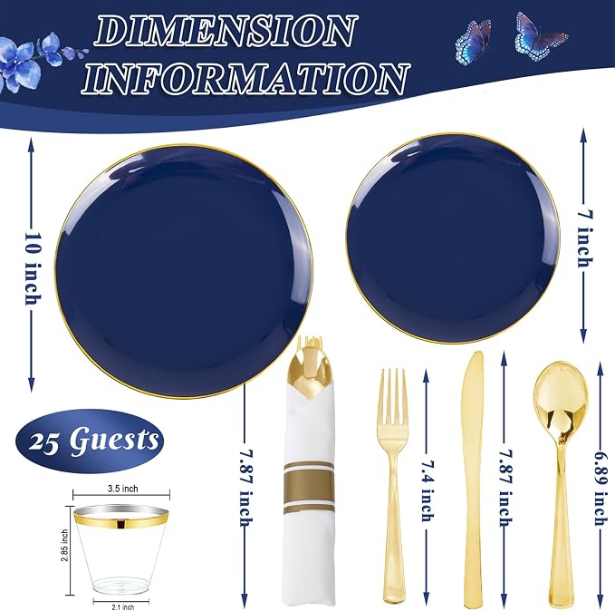 KIRE 175Pcs Blue Plastic Plates - Image 8