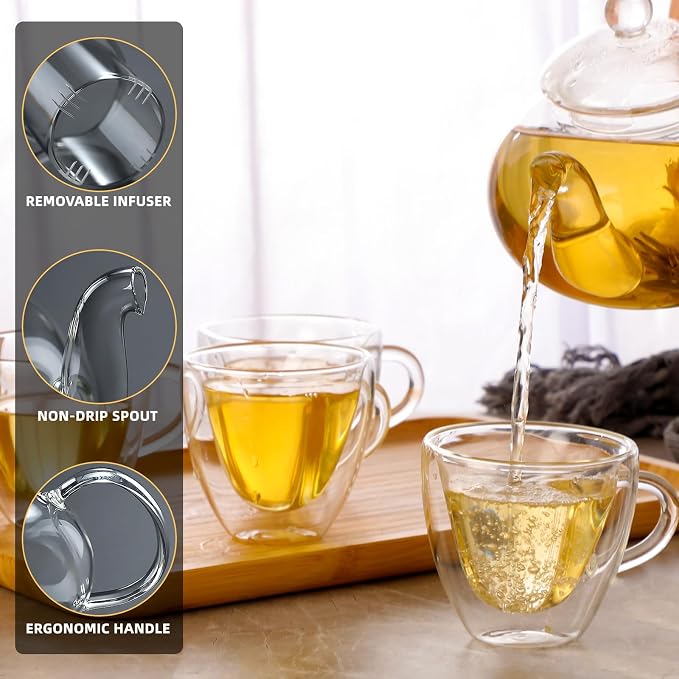 Glass Teapot Set, 40OZ/1200ml Stovetop Safe Glass Tea Kettle - Image 3