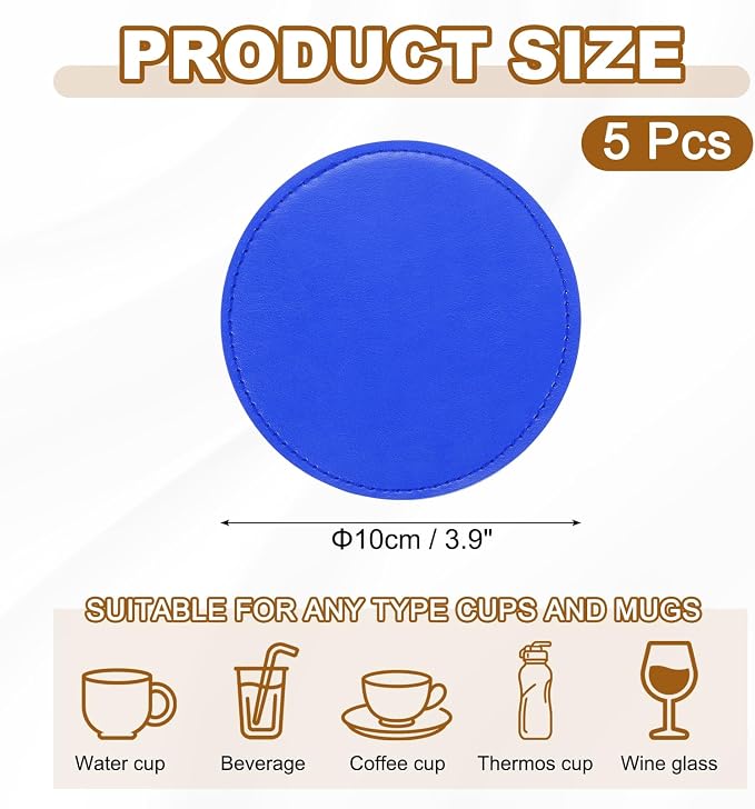 uxcell 5Pcs PU Leather Coasters - Image 2
