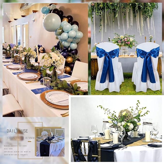 Navy Table Runners 16 Pack 12x108 inch Silk Satin Smooth Fabric | Satin Table - Image 5