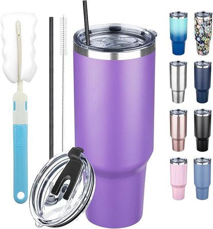 40 oz Tumbler with Lids and Straws, Stainless Steel Insulated Coffee Tumbler by GUDEMAO