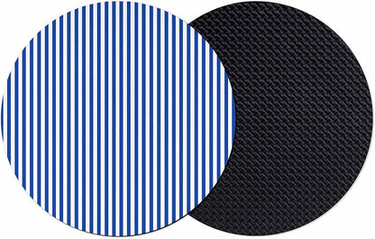 Navy Blue Stripe Coasters Set of 2, Modern White Vertical Striped Geometric by PIEPLE