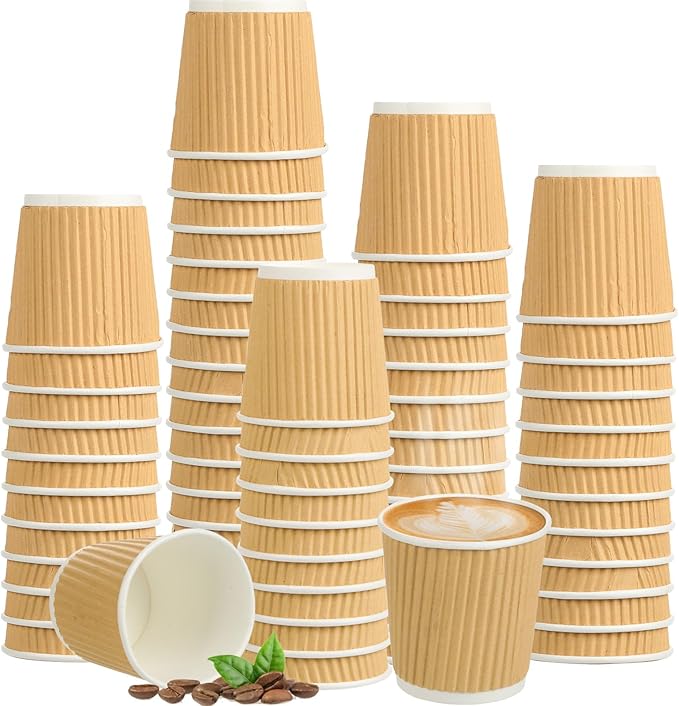 200 Pcs 4oz Paper Espresso Cups Ripple Wall Hot Cups by TINSKY