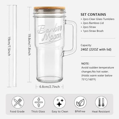 ANOTION Glass Cups with Lids and Straws - 24oz Tumbler with Handle Coffee Cups - Image 2
