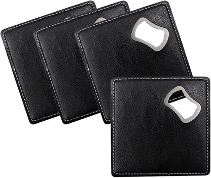 PU Leather Drink Coaster with Bottle Opener Stainless Steel Bartender Beer by CJKDXDH