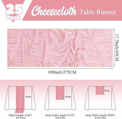 25 Pack Pink Table Runner 17 x 108inch Cheesecloth Table Runner Boho Gauze - Image 2