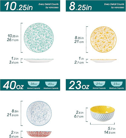 vancasso SELENE Plates and Bowls Set for 6, 24 Pieces Dinnerware Sets, Mircowave and Dishwasher Safe Dishes Set, Porcelain Pastel Dinnerware