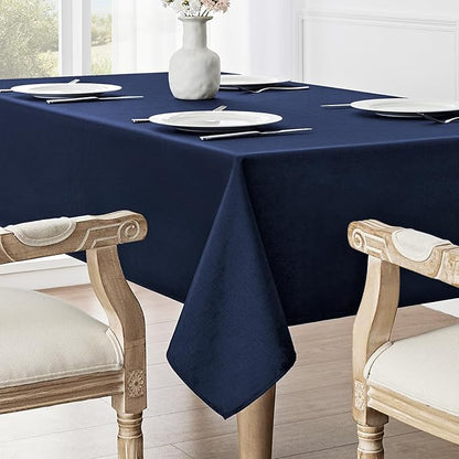 2 Pack Rectangle Tablecloth, 52x70 inch, Water Resistant Wrinkle Free Linen Textured Table Cloth Washable, Decorative Fabric Table Cover for Dining, Party and Camping, Navy Blue