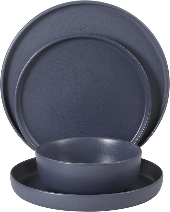 Gibson Elite Bayou Moon Plates and Bowls Sets, 16-Piece Blue Matte Stoneware - Image 8