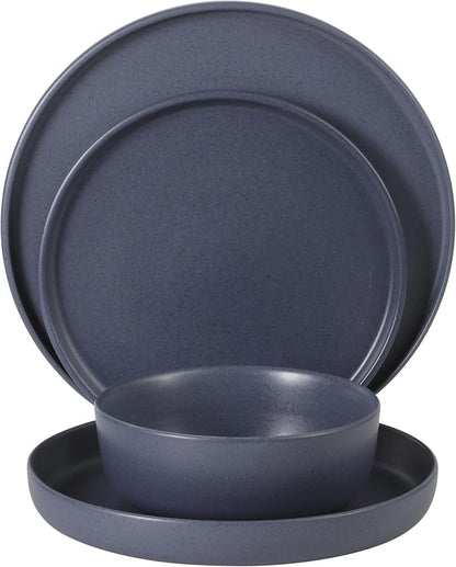Gibson Elite Bayou Moon Plates and Bowls Sets, 16-Piece Blue Matte Stoneware - Image 8