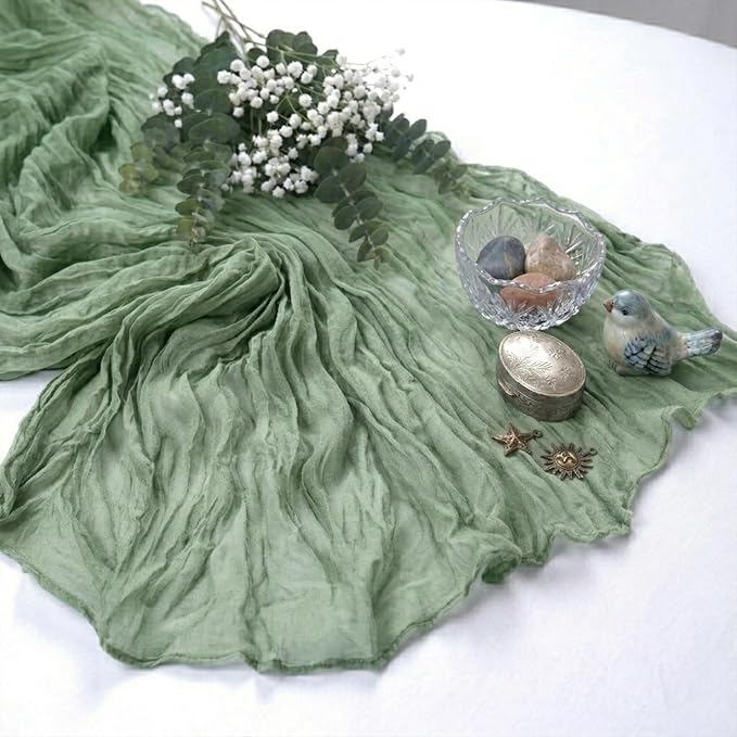 10 Pack Sage Green Cheesecloth Table Runner 17 x 108 Inch | Boho Gauze Fabric - Image 6