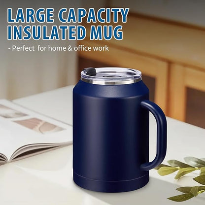 50 oz Mug Tumbler with Handle and Straw - 2-in-1 Lid, Insulated Metal Iced Coffee Thermal Cup, Stainless Steel Water Mugs, Double Wall Vacuum Water Cups Keep Cold-36H Hot-24H, 50oz Large Flask Jug