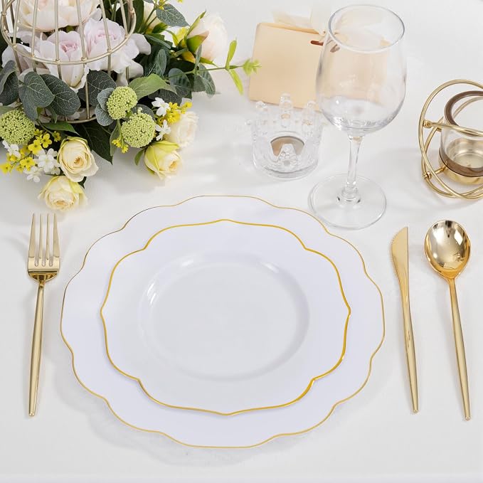 bUCLA 180PCS White and Gold Plastic Plates Disposable - Image 6