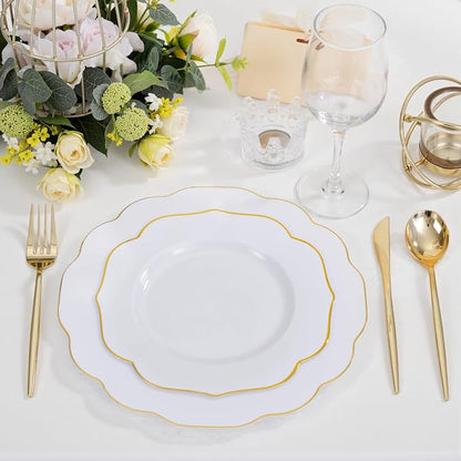 bUCLA 180PCS White and Gold Plastic Plates Disposable - Image 6